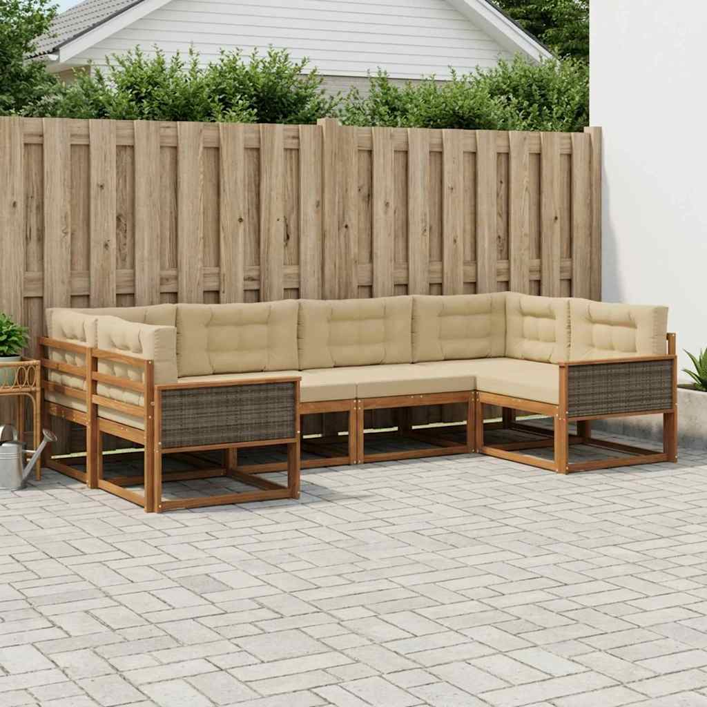 vidaXL Conjunto de sofás de exterior 6 uds. Natural y Beige