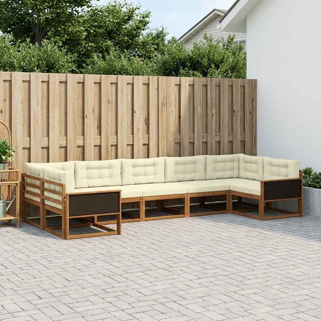 vidaXL Conjunto de sofás de exterior 7 uds. Natural y Crema