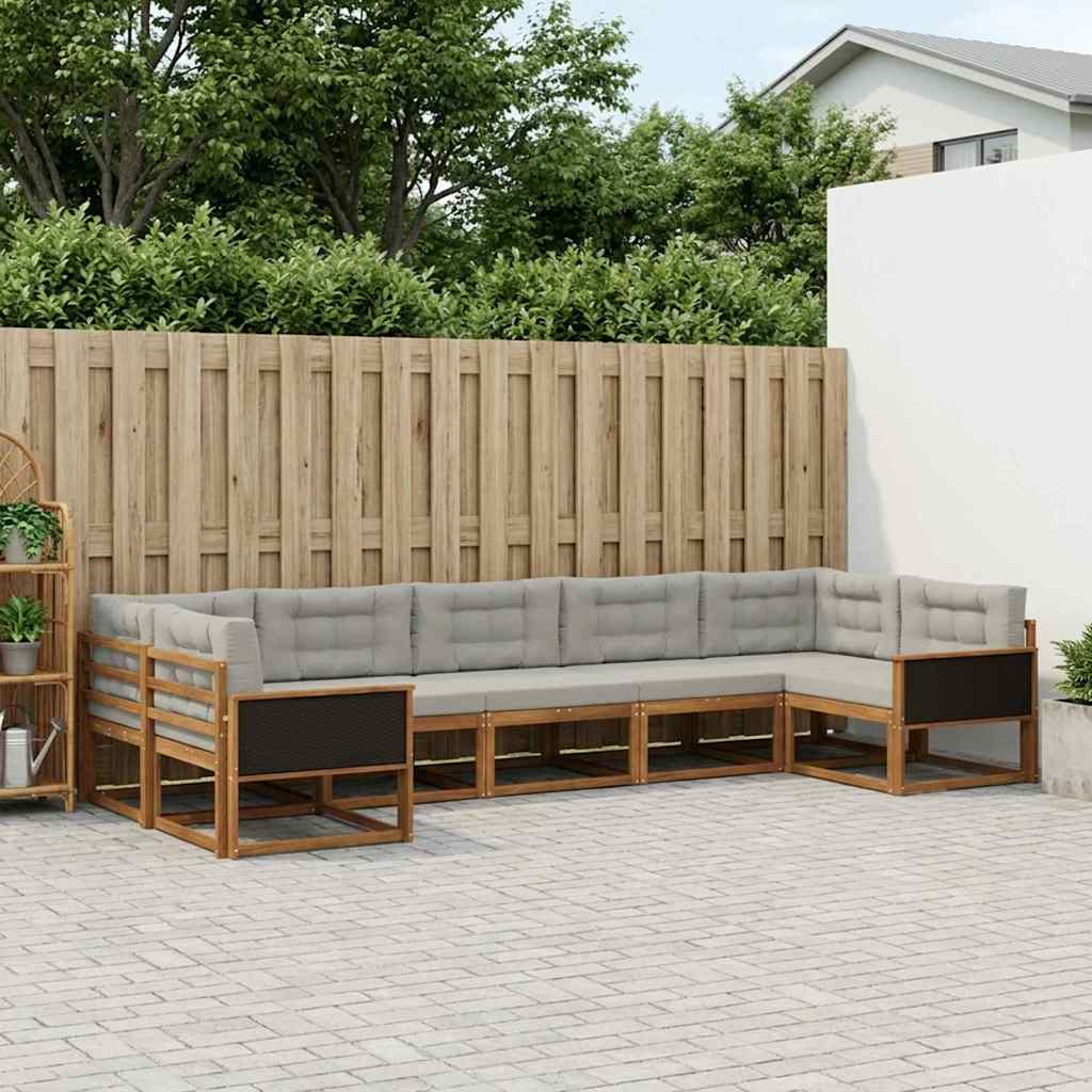 vidaXL Conjunto de sofás de exterior 7 uds. Natural y Gris Claro