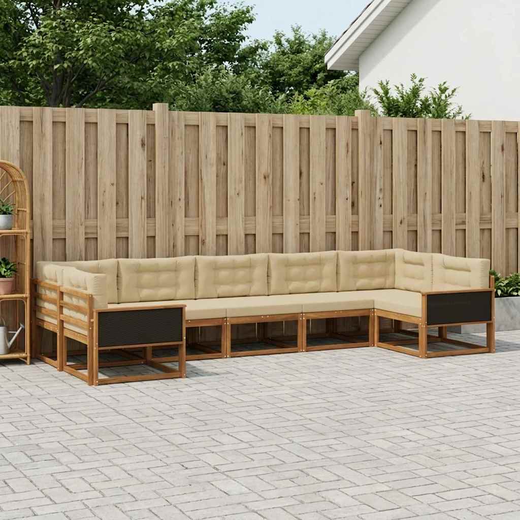 vidaXL Conjunto de sofás de exterior 7 uds. Natural y Beige