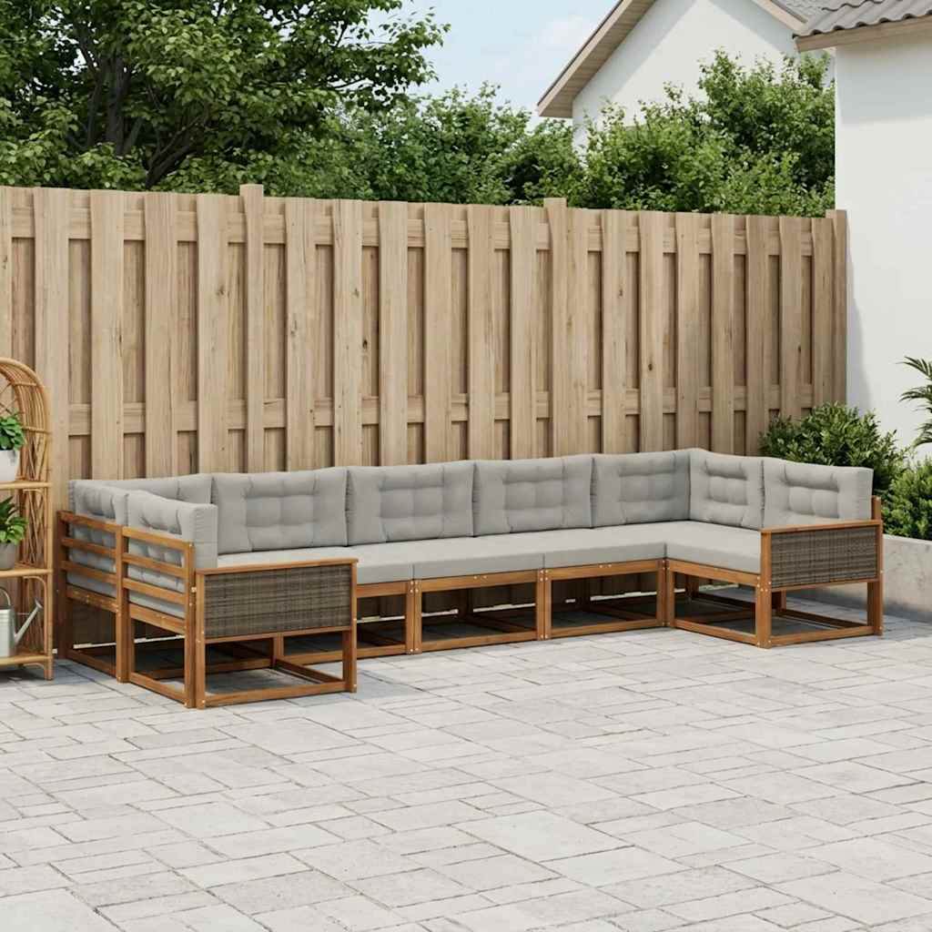 vidaXL Conjunto de sofás de exterior 7 uds. Natural y Gris Claro