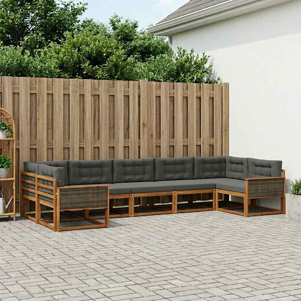 vidaXL Conjunto de sofás de exterior 7 uds. Natural y Antracita