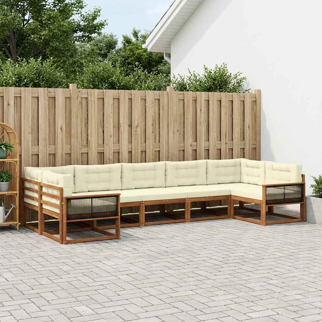 vidaXL Conjunto de sofás de exterior 7 uds. Natural y Crema