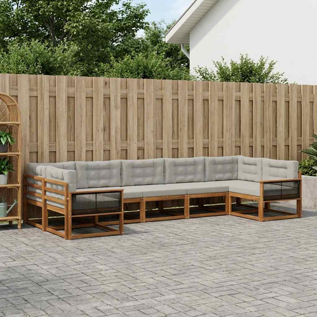 vidaXL Conjunto de sofás de exterior 7 uds. Natural y Gris Claro