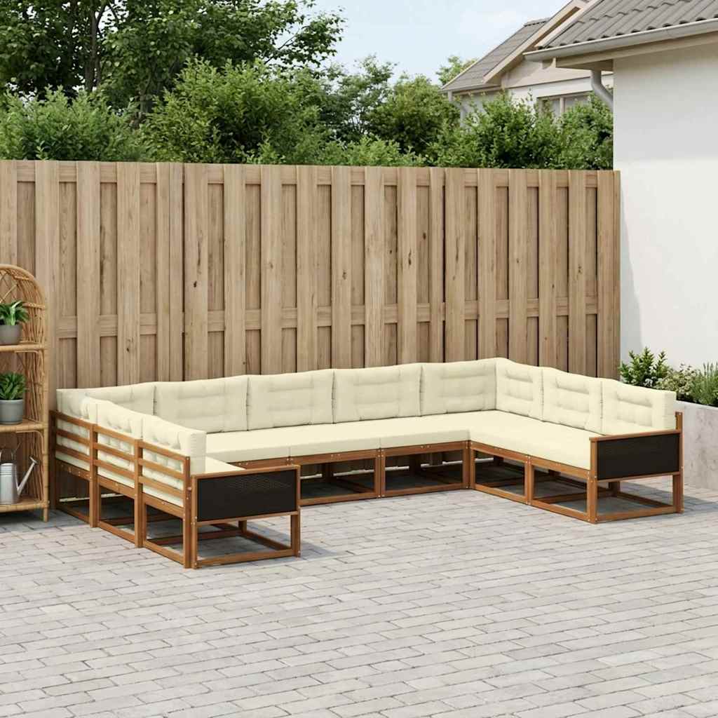 vidaXL Conjunto de sofás de exterior 9 uds. Natural y Crema