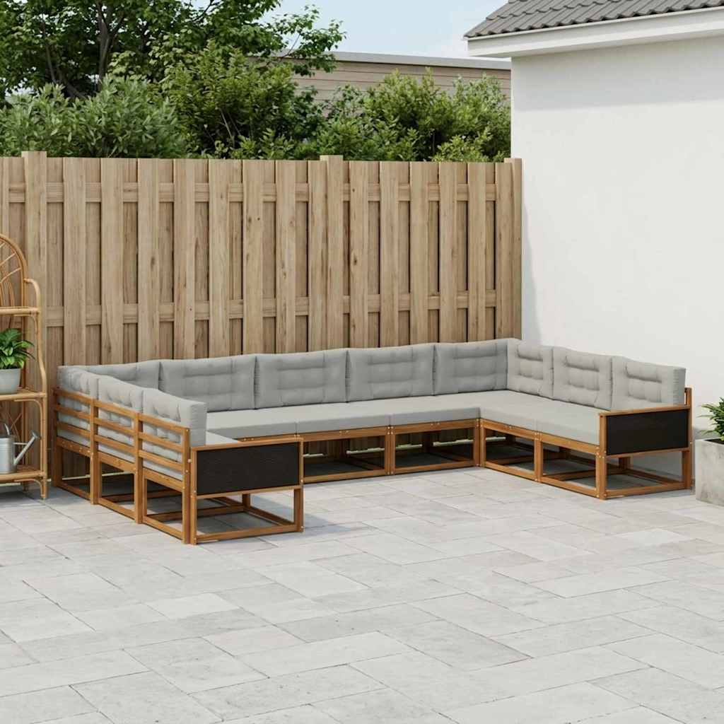 vidaXL Conjunto de sofás de exterior 9 uds. Natural y Gris Claro