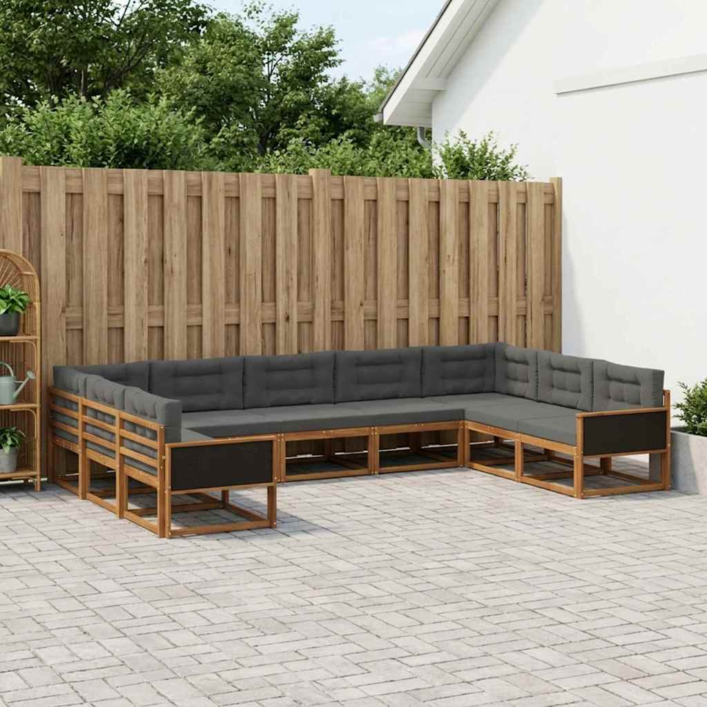 vidaXL Conjunto de sofás de exterior 9 uds. Natural y Antracita