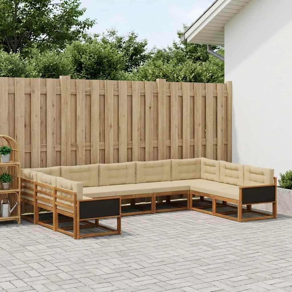 vidaXL Conjunto de sofás de exterior 9 uds. Natural y Beige