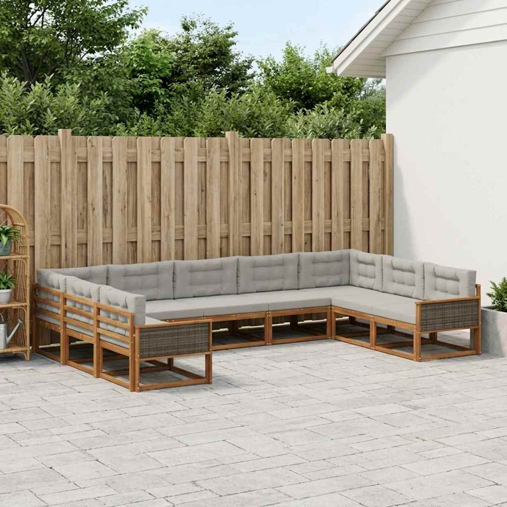 vidaXL Conjunto de sofás de exterior 9 uds. Natural y Gris Claro