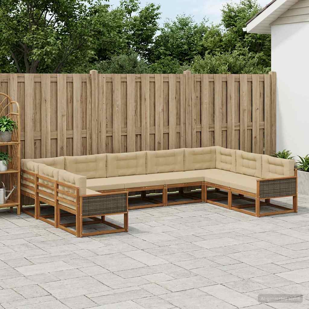 vidaXL Conjunto de sofás de exterior 9 uds. Natural y Beige