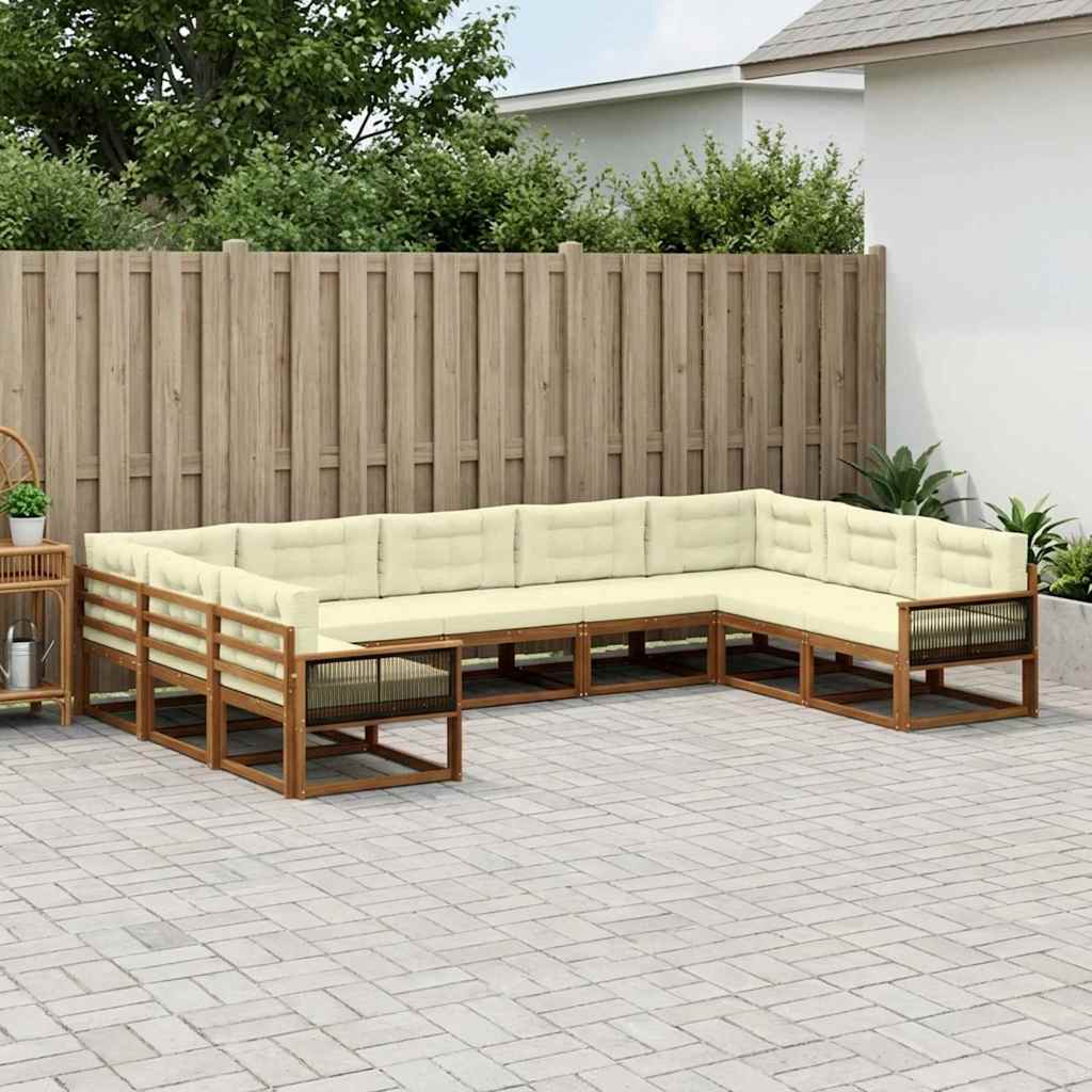 vidaXL Conjunto de sofás de exterior 9 uds. Natural y Crema