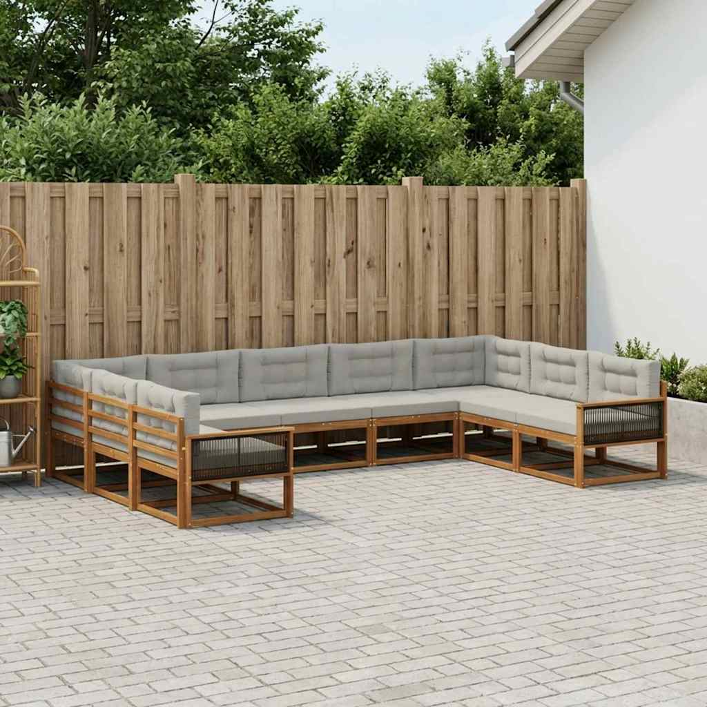 vidaXL Conjunto de sofás de exterior 9 uds. Natural y Gris Claro