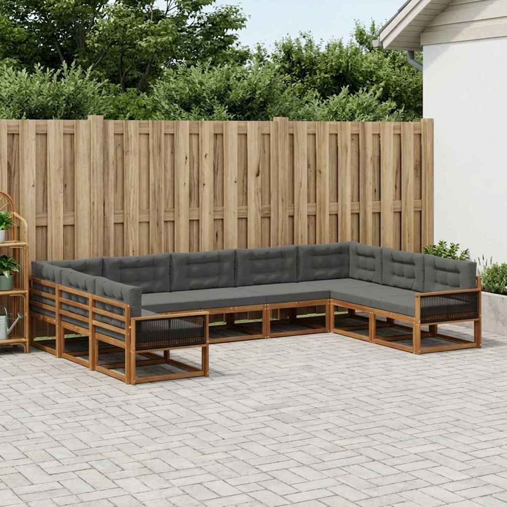 vidaXL Conjunto de sofás de exterior 9 uds. Natural y Antracita