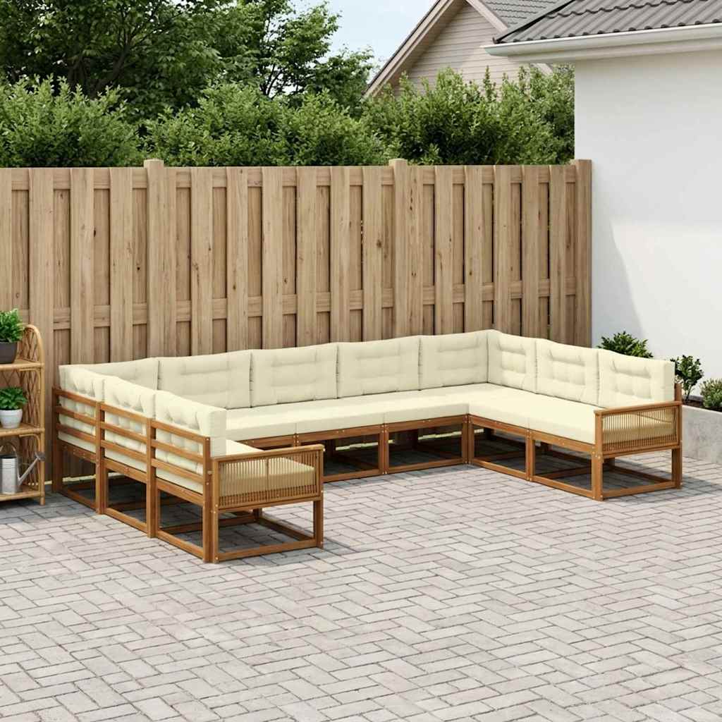 vidaXL Conjunto de sofás de exterior 9 uds. Natural y Crema