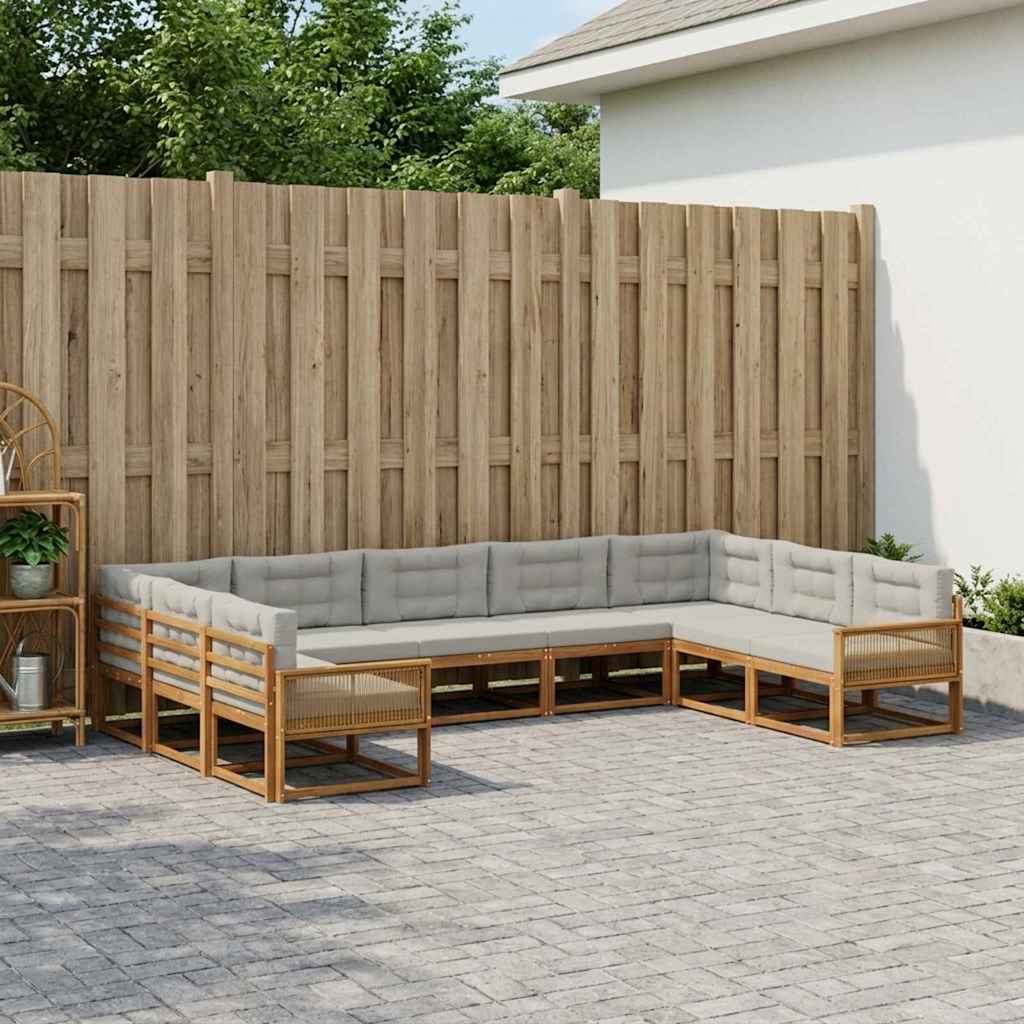 vidaXL Conjunto de sofás de exterior 9 uds. Natural y Gris Claro