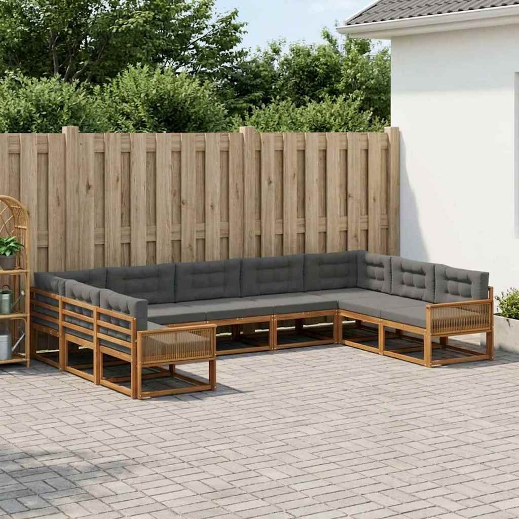 vidaXL Conjunto de sofás de exterior 9 uds. Natural y Antracita