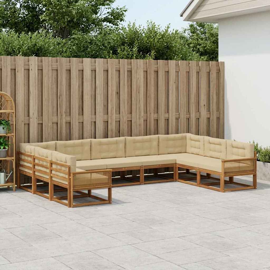 vidaXL Conjunto de sofás de exterior 9 uds. Natural y Beige