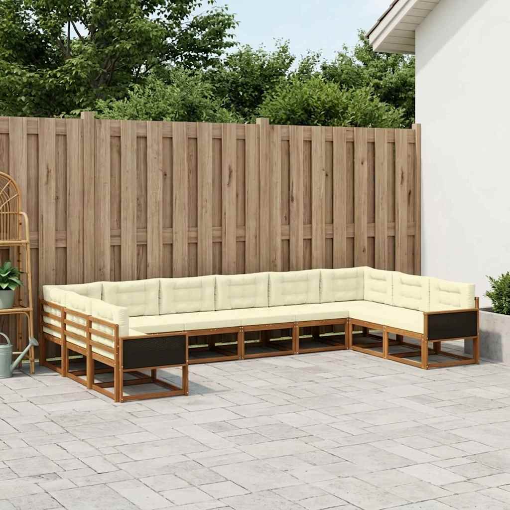 vidaXL Conjunto de sofás de exterior 10 uds. Natural y Crema