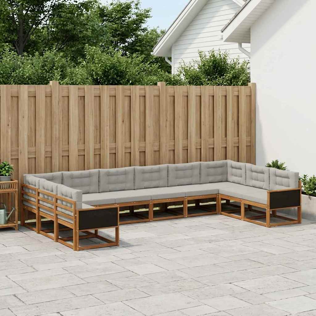 vidaXL Conjunto de sofás de exterior 10 uds. Natural y Gris Claro