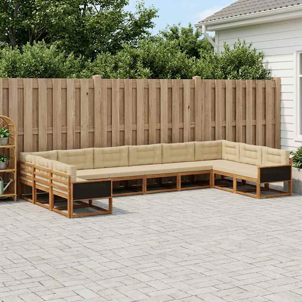 vidaXL Conjunto de sofás de exterior 10 uds. Natural y Beige