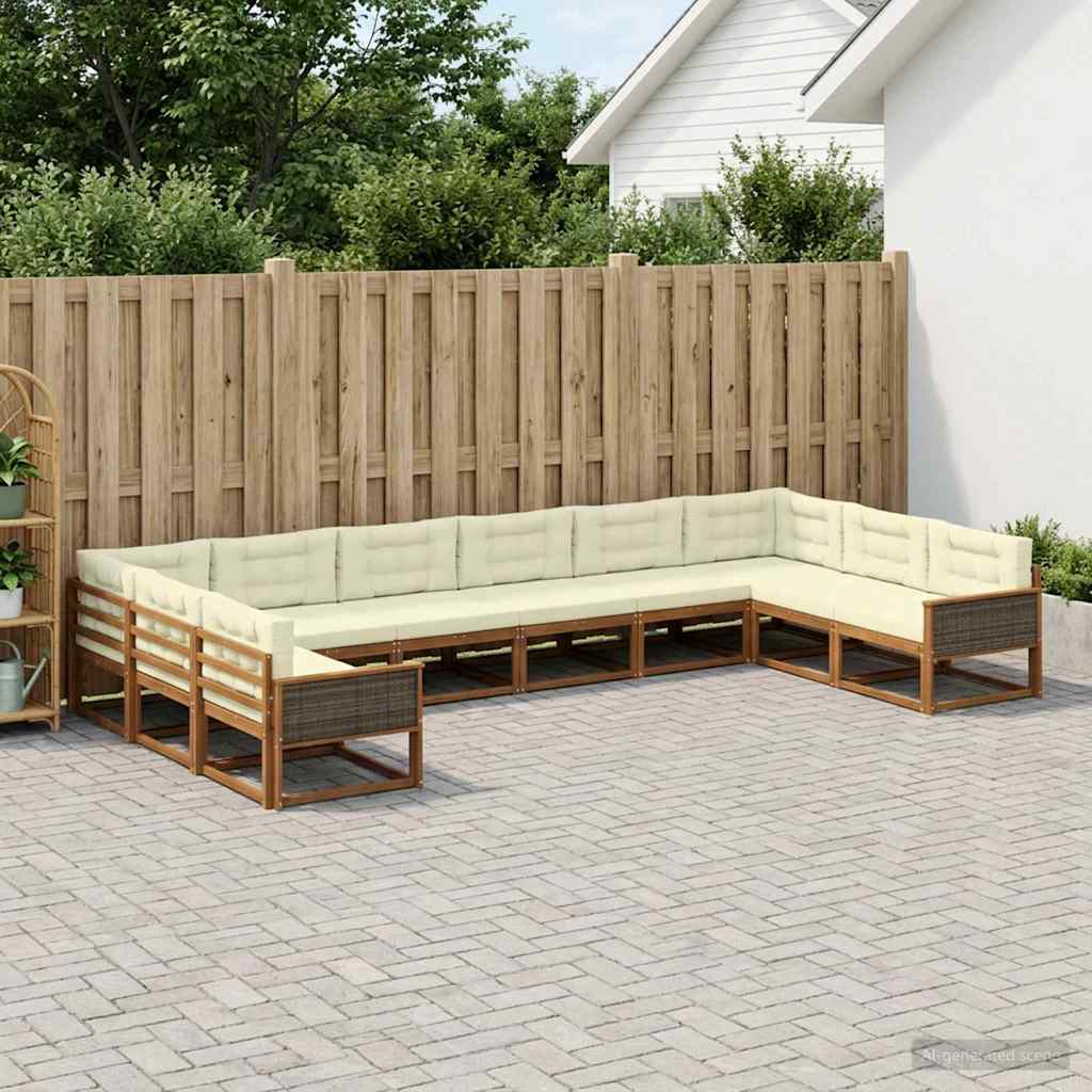 vidaXL Conjunto de sofás de exterior 10 uds. Natural y Crema