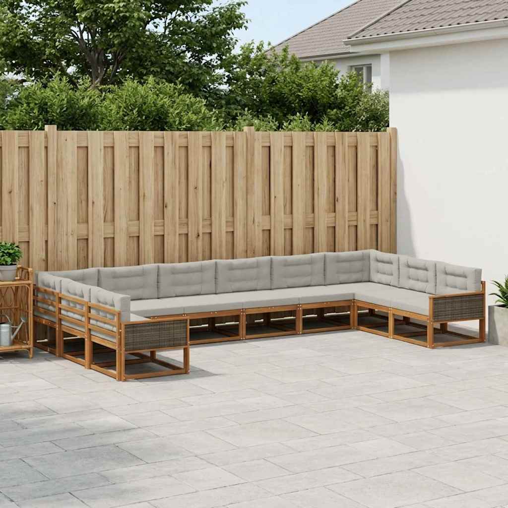 vidaXL Conjunto de sofás de exterior 10 uds. Natural y Gris Claro