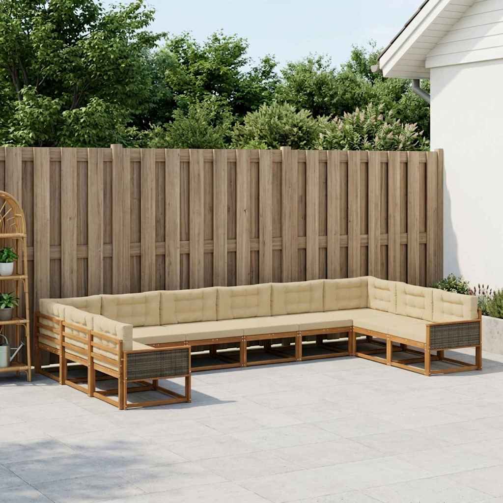 vidaXL Conjunto de sofás de exterior 10 uds. Natural y Beige