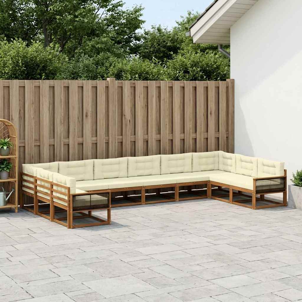 vidaXL Conjunto de sofás de exterior 10 uds. Natural y Crema