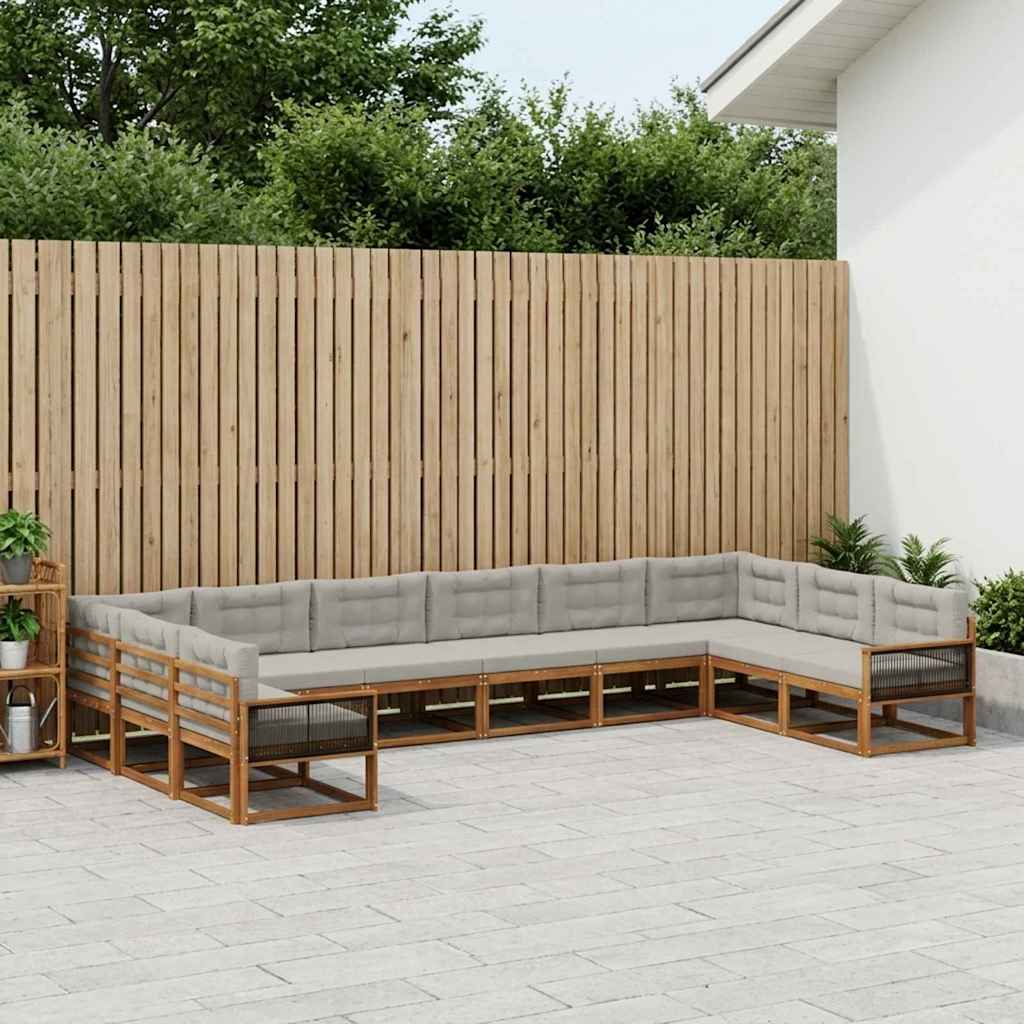 vidaXL Conjunto de sofás de exterior 10 uds. Natural y Gris Claro