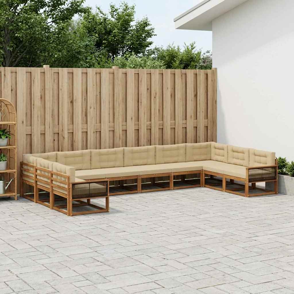 vidaXL Conjunto de sofás de exterior 10 uds. Natural y Beige
