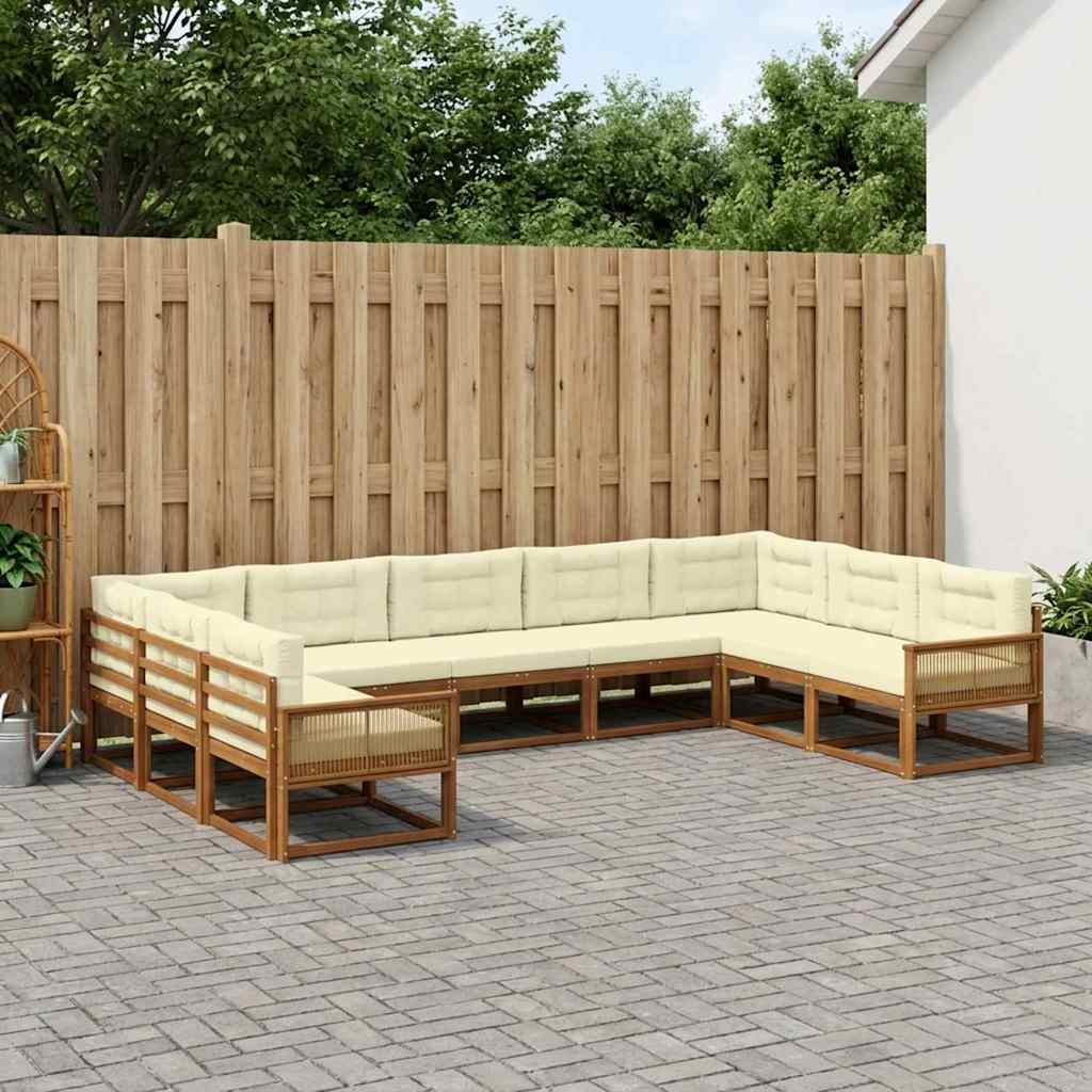 vidaXL Conjunto de sofás de exterior 10 uds. Natural y Crema