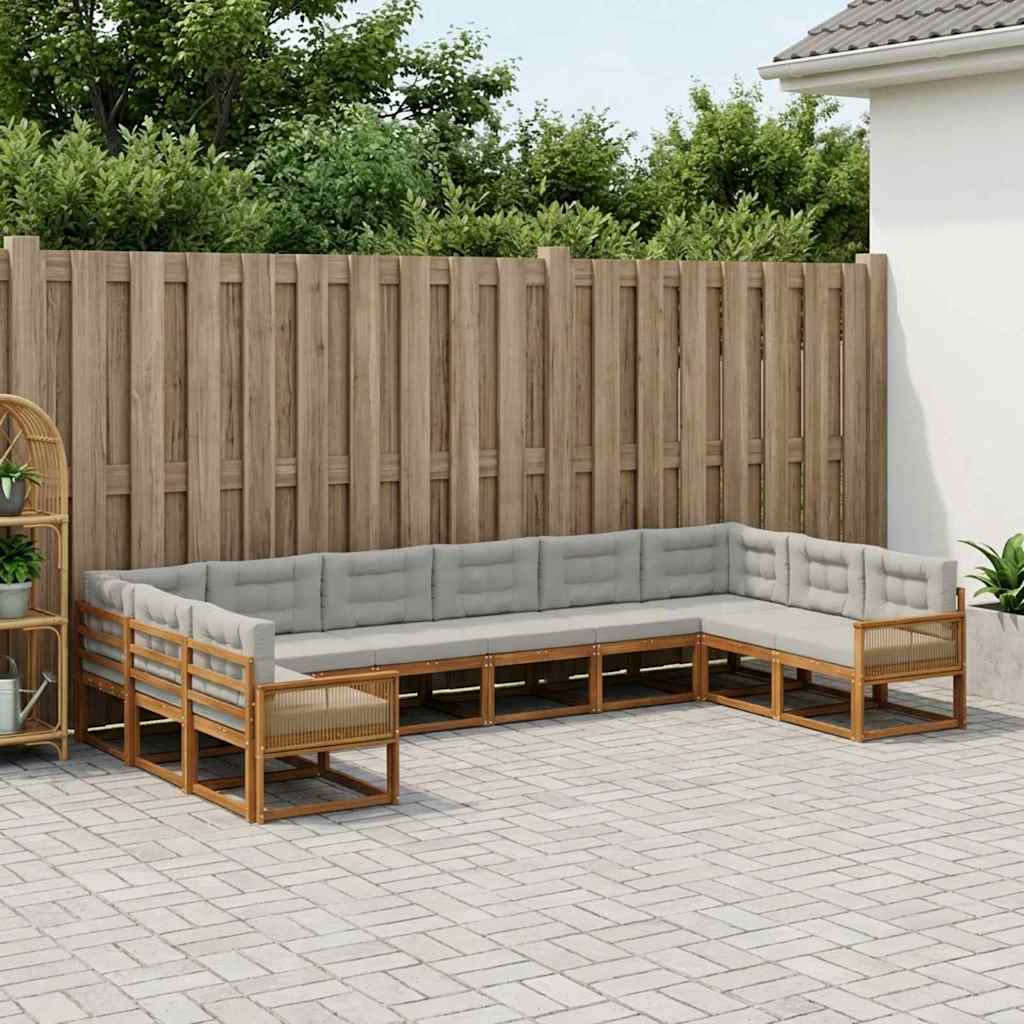 vidaXL Conjunto de sofás de exterior 10 uds. Natural y Gris Claro