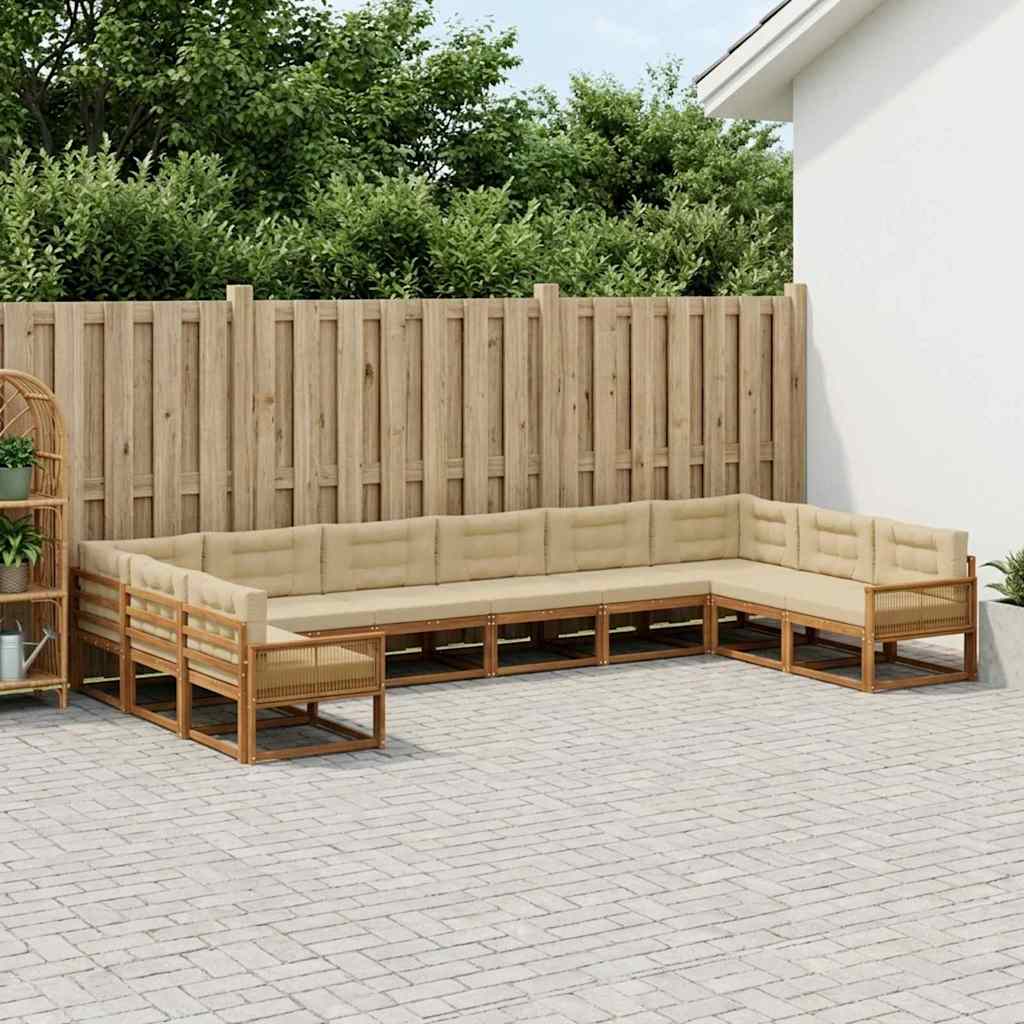 vidaXL Conjunto de sofás de exterior 10 uds. Natural y Beige