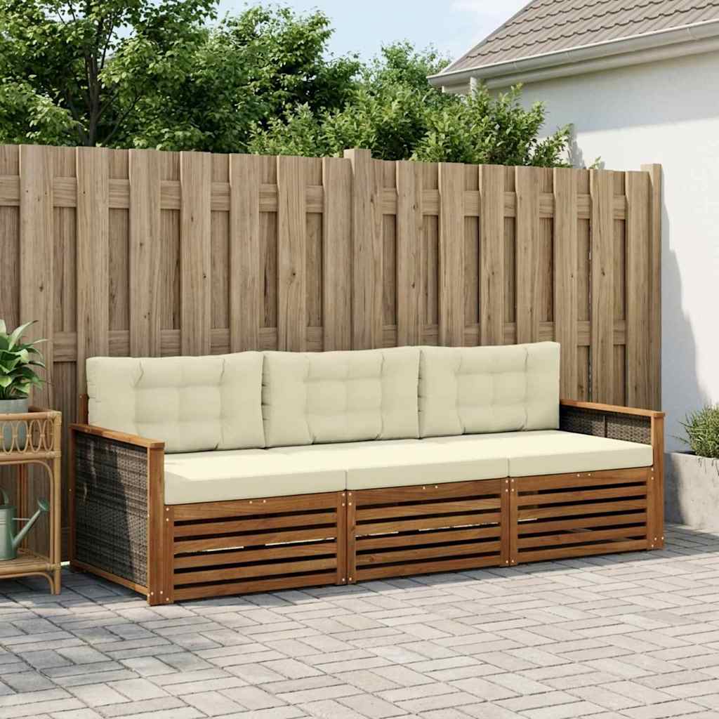vidaXL Conjunto de sofás de exterior 3 uds. Natural y Crema