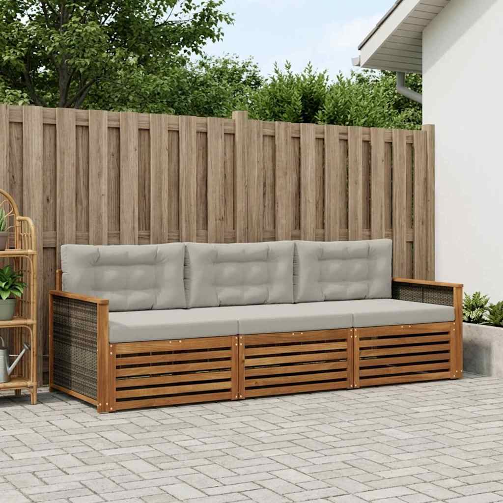 vidaXL Conjunto de sofás de exterior 3 uds. Natural y Gris Claro