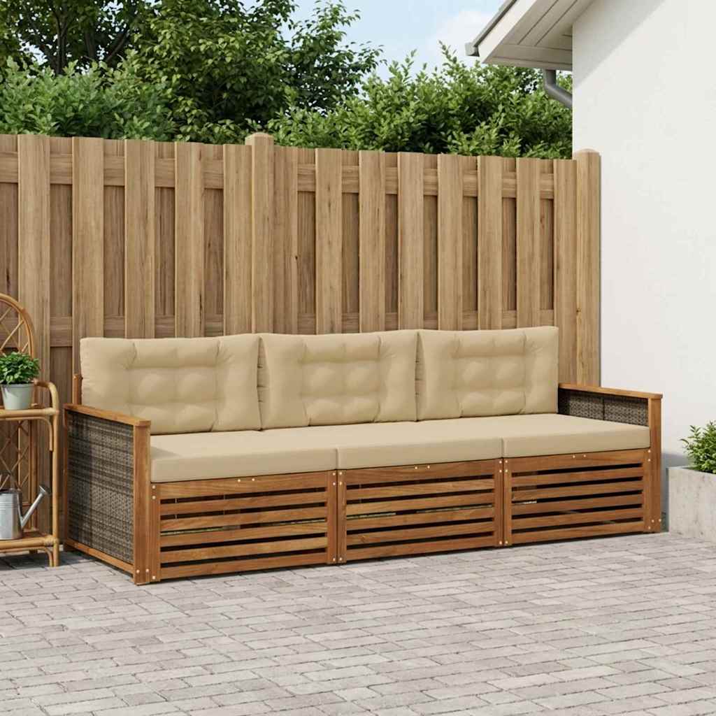 vidaXL Conjunto de sofás de exterior 3 uds. Natural y Beige