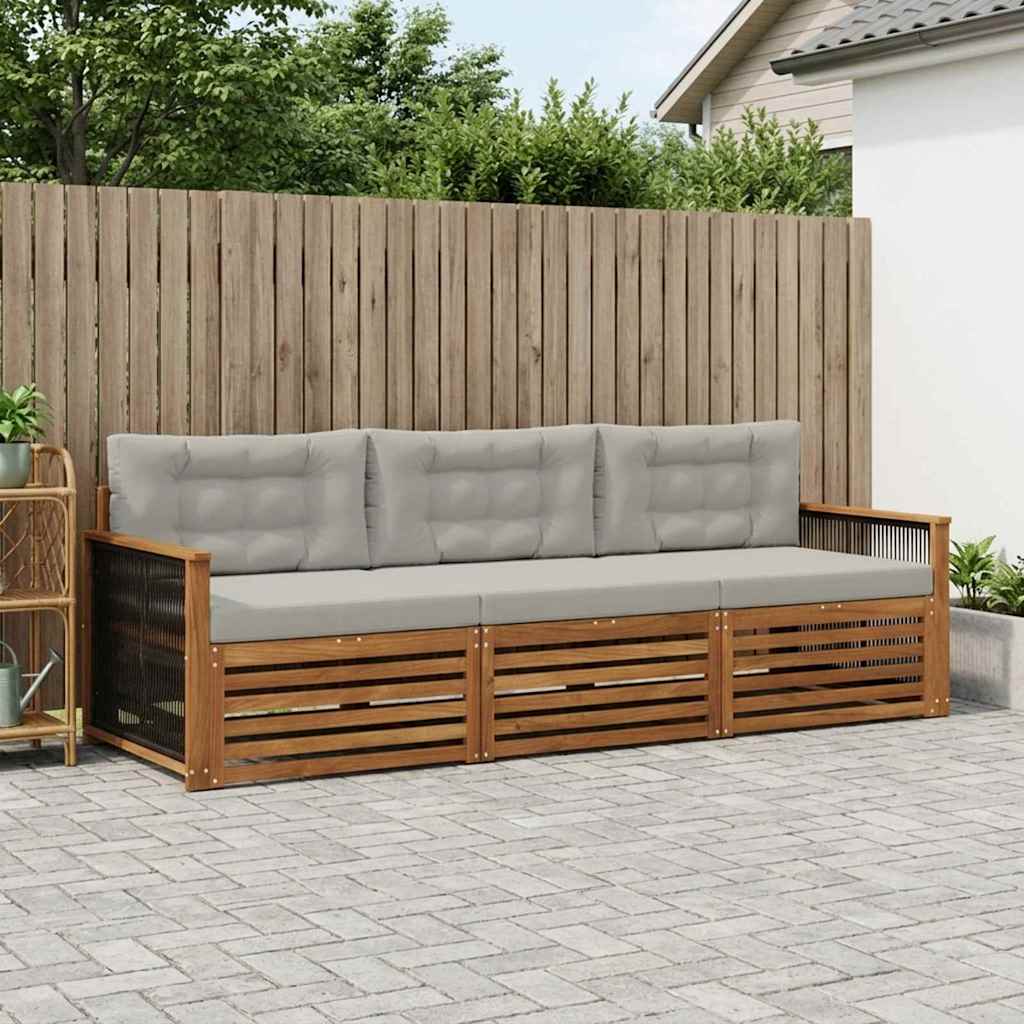 vidaXL Conjunto de sofás de exterior 3 uds. Natural y Gris Claro