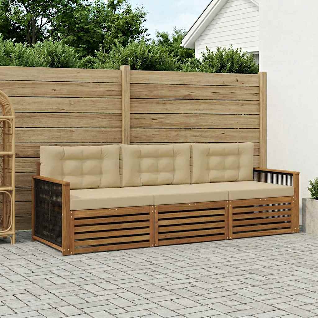 vidaXL Conjunto de sofás de exterior 3 uds. Natural y Beige
