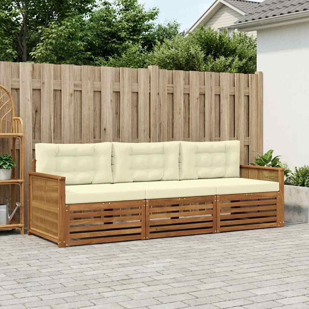 vidaXL Conjunto de sofás de exterior 3 uds. Natural y Crema