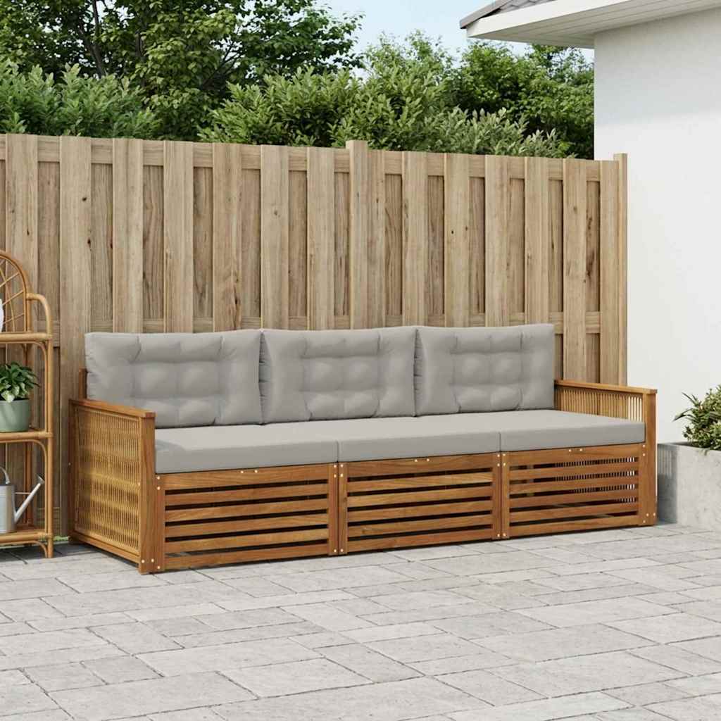 vidaXL Conjunto de sofás de exterior 3 uds. Natural y Gris Claro