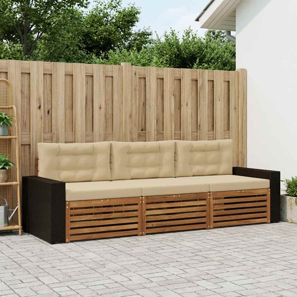 vidaXL Conjunto de sofás de exterior 3 uds. Natural y Beige Poliéster