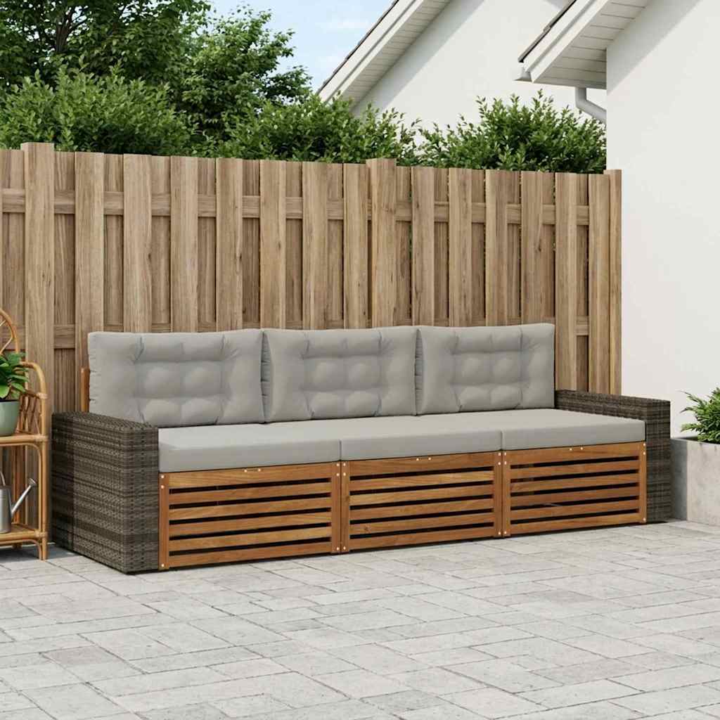 vidaXL Conjunto de sofás de exterior 3 uds. Natural y Gris Claro