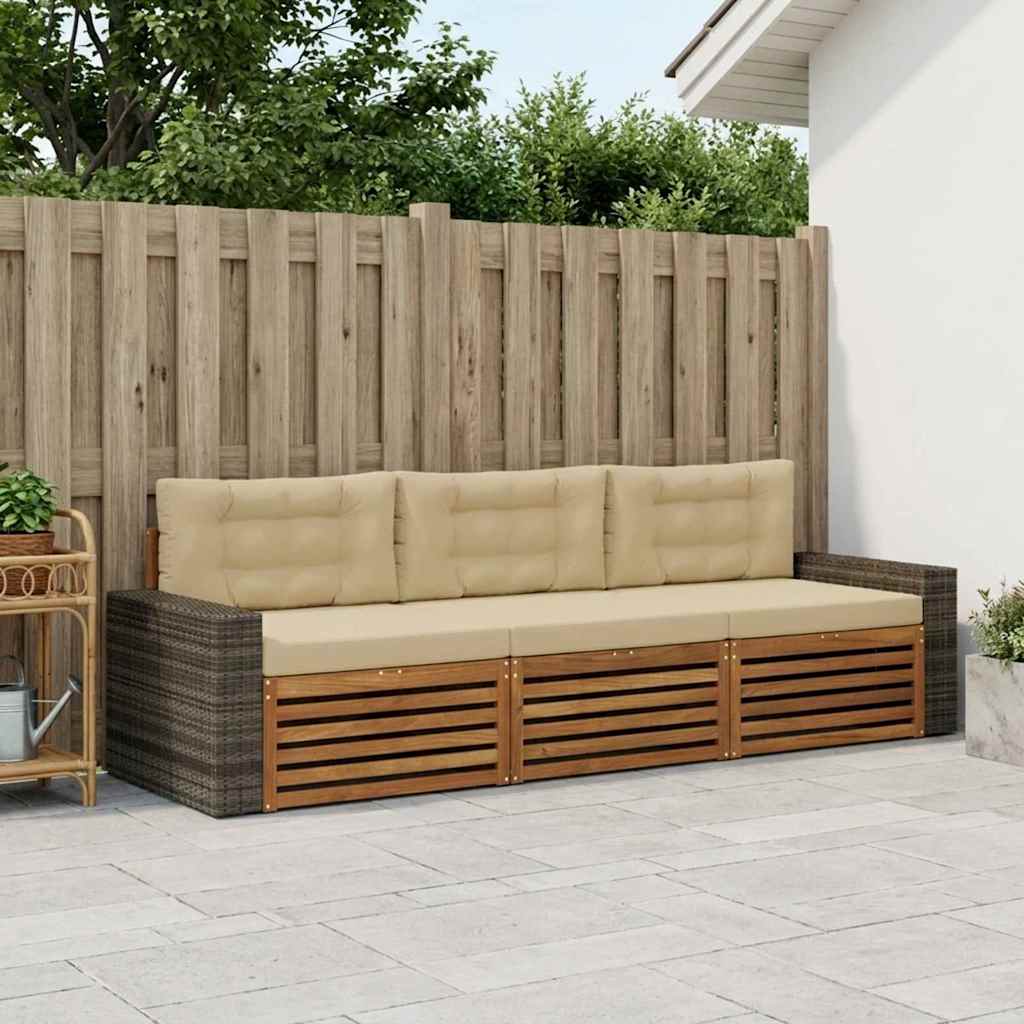 vidaXL Conjunto de sofás de exterior 3 uds. Natural y Beige Poliéster