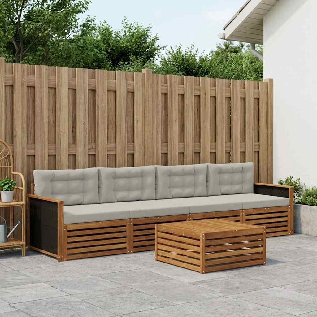 vidaXL Conjunto de sofás de exterior 5 uds. Natural y Gris Claro