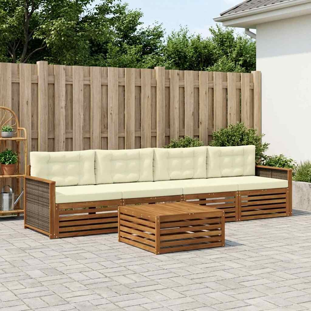 vidaXL Conjunto de sofás de exterior 5 uds. Natural y Crema