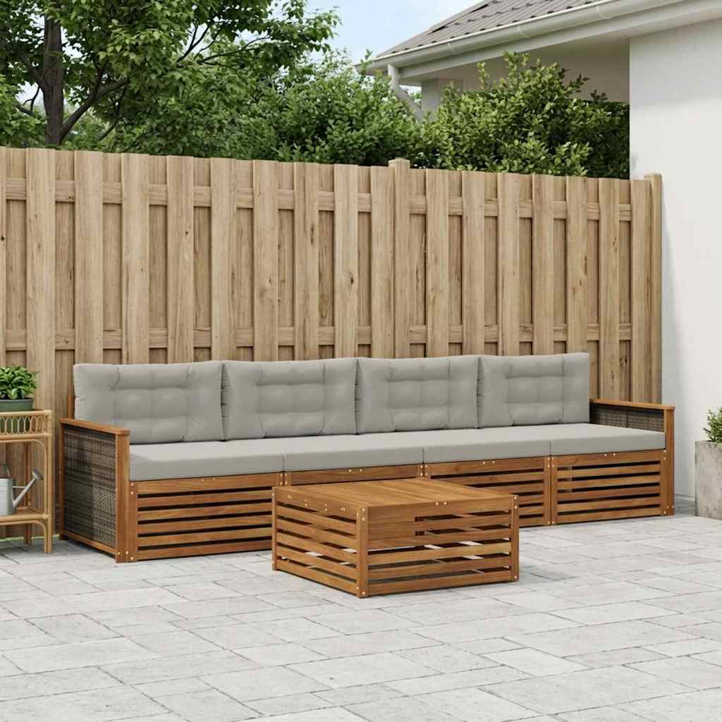 vidaXL Conjunto de sofás de exterior 5 uds. Natural y Gris Claro