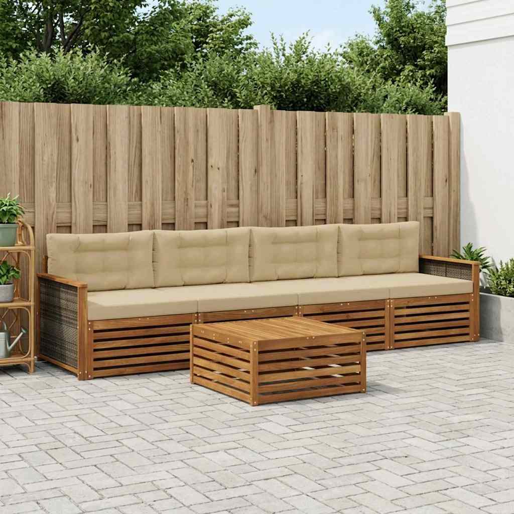 vidaXL Conjunto de sofás de exterior 5 uds. Natural y Beige