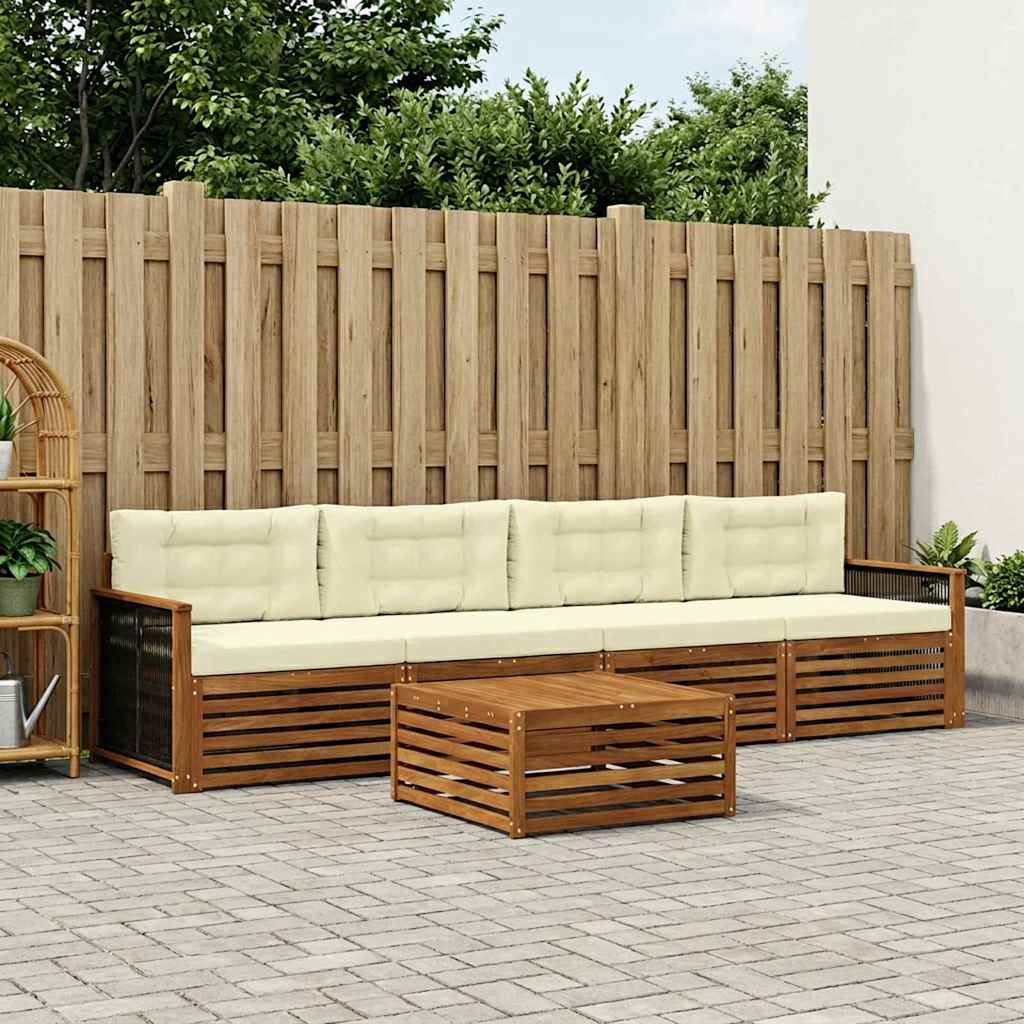 vidaXL Conjunto de sofás de exterior 5 uds. Natural y Crema