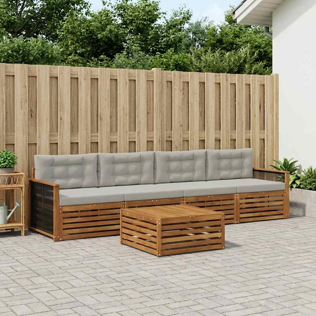 vidaXL Conjunto de sofás de exterior 5 uds. Natural y Gris Claro
