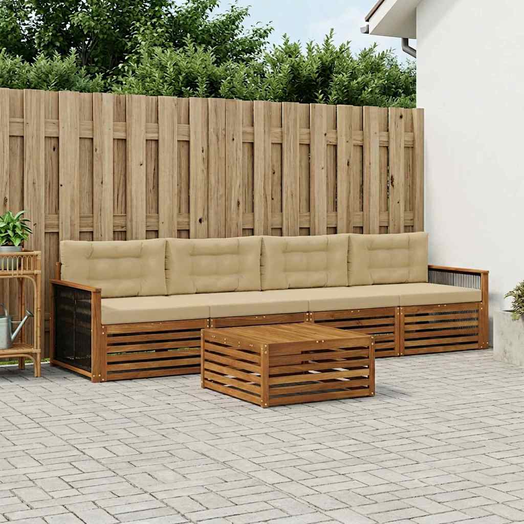 vidaXL Conjunto de sofás de exterior 5 uds. Natural y Beige